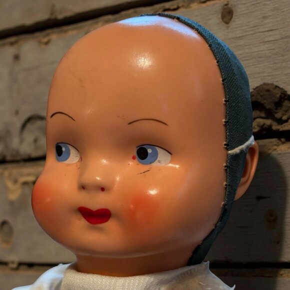 Vintage Polish Sawdust  Folk Art Cloth Doll 14” Cloth Composition Mask Face - Picture 5 of 13